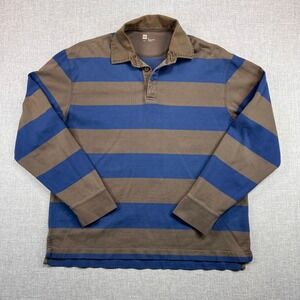 GAP Rugby Shirt Striped Long Sleeve Polo Men Large Blue Brown Preppy Varsity